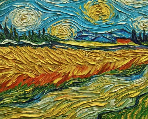 (AI Generated)Close-up detail of a Van Gogh painting, highlighting the thick, textured brushstrokes of the impasto technique.