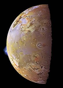 Io with volcanic eruptions on its surface