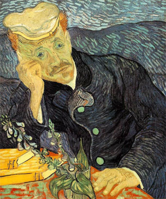  Van Gogh's "Portrait of Dr. Gachet," with the melancholy doctor seated at a table, his head resting on his hand.