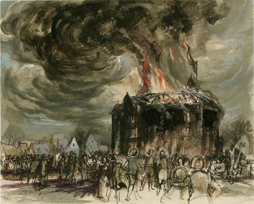 Shakespeare's Globe Theatre on fire
