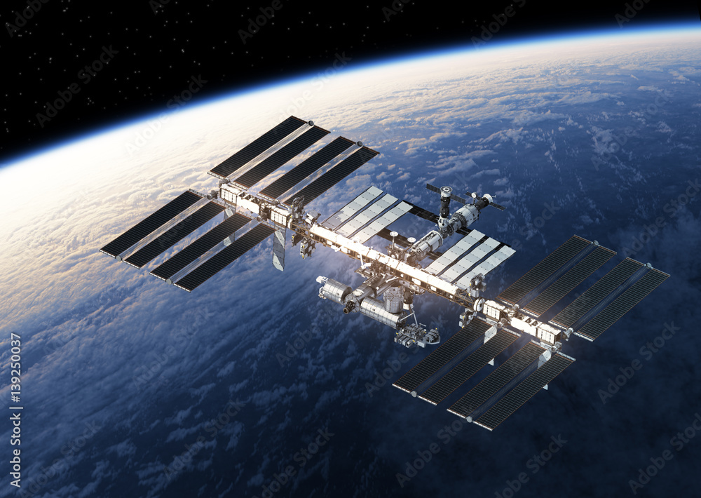 Station spatiale internationale en orbite autour de la Terre.