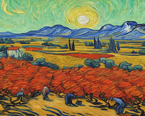 (AI Generated)Van Gogh's "The Red Vineyard", the only painting he sold during his lifetime.