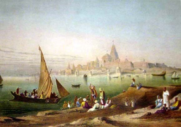 Dwarka in a painting of the late 1820s by William Purser
