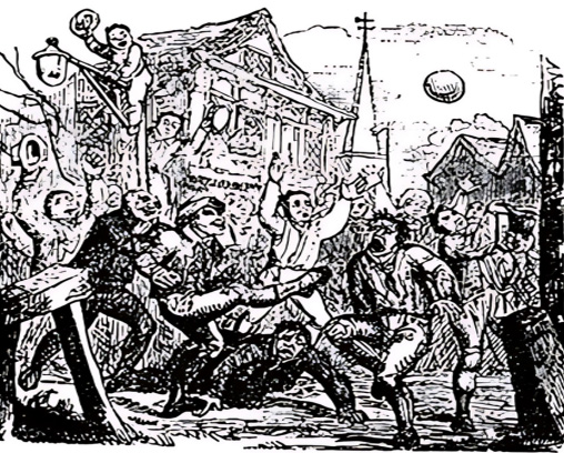 Une illustration de ce que l’on appelle le «&nbsp;mob football&nbsp;», une variété de football médiéval
