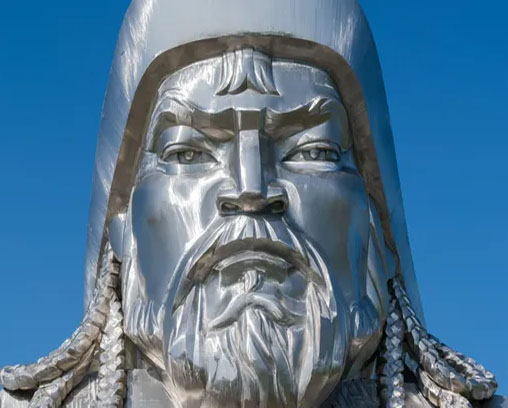 Here we see a close-up of the Genghis Khan Equestrian Statue found in Erdene, Tov province, Mongolia.