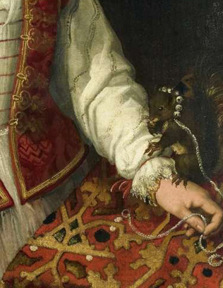 medieval painting depicting a lady with a pet squirrel