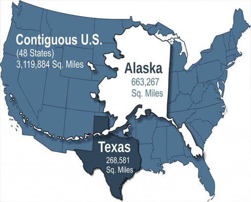 Carte de comparaison des tailles de l’Alaska

