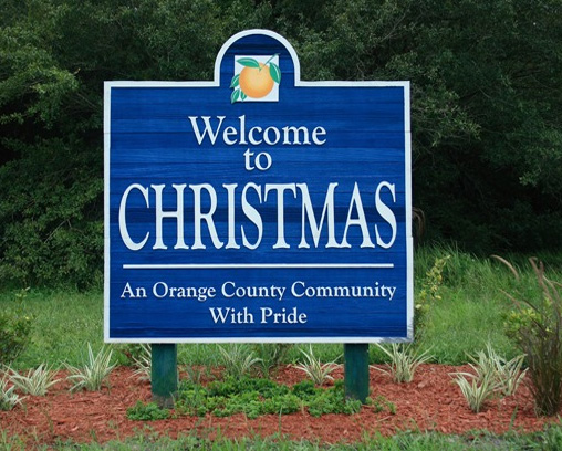 Letrero de bienvenida en Navidad, Florida
