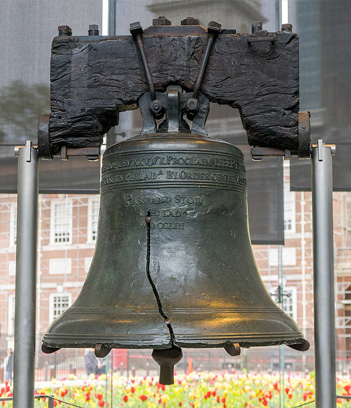 Photograph of the original Liberty Bell.
