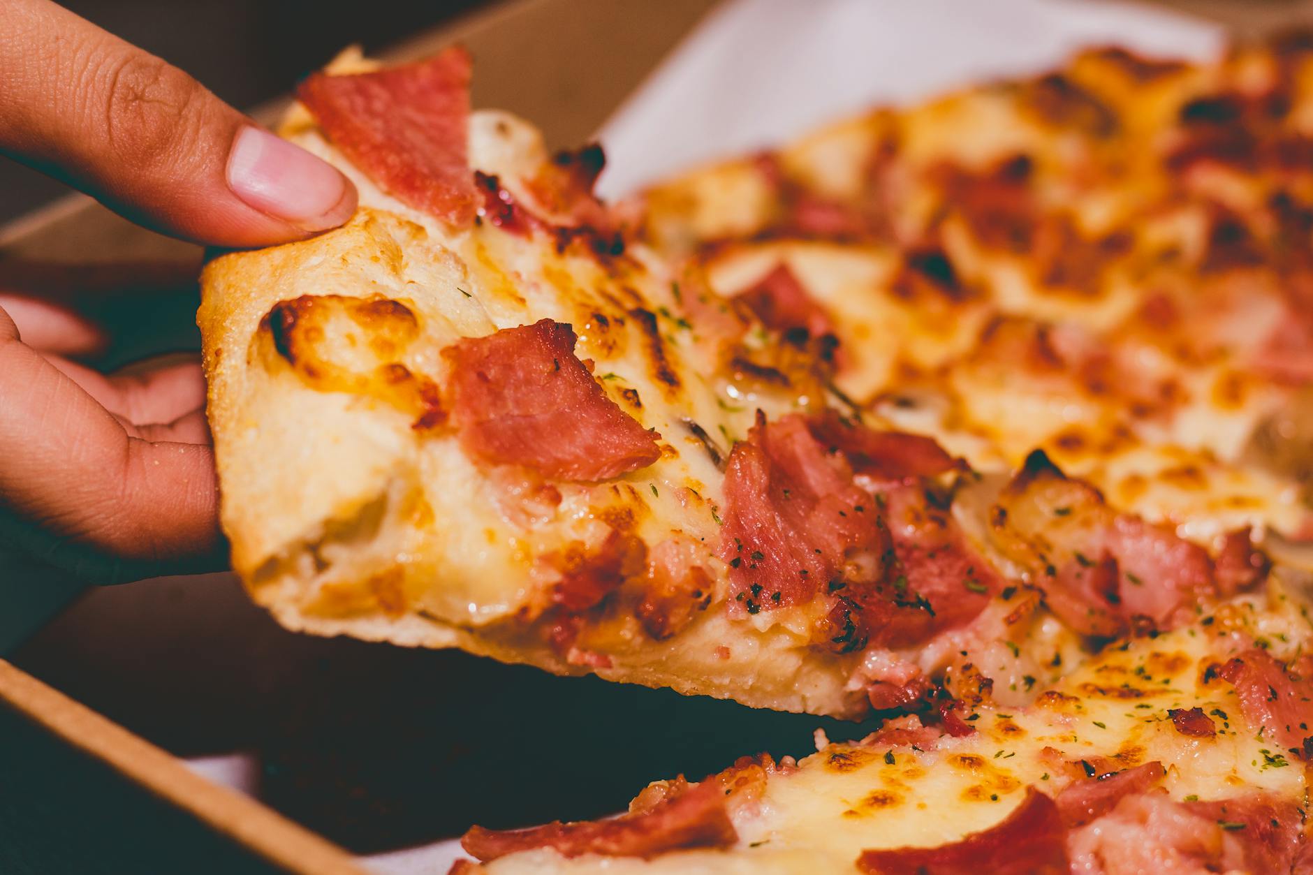 photo en gros plan d’une personne tenant une pizza
