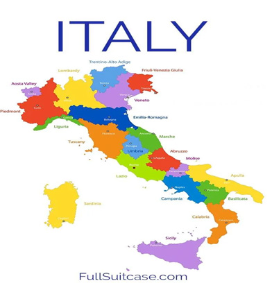 Carte des régions alimentaires en Italie
