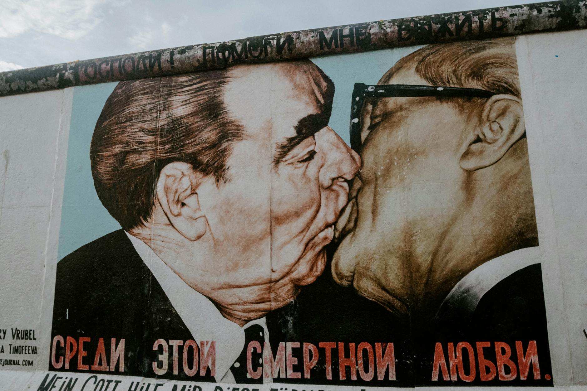 socialist fraternal kiss honecker brezhnev mural in berlin