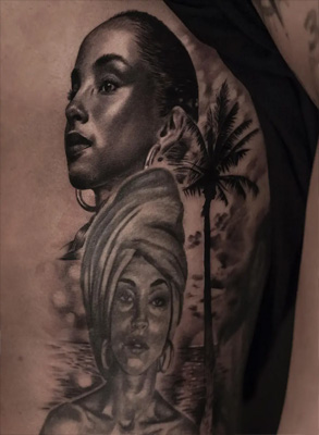 Two designs of Sade join some of his female related tattoos